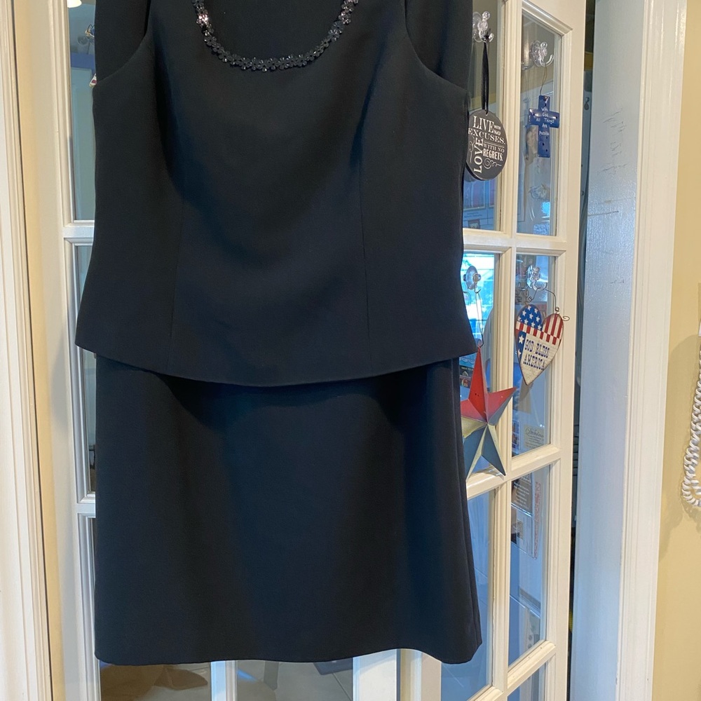 Kasper Black A-Line Skirt with Embellished Neckline